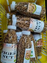 Bottled tiger nuts on shelf at Domagai World Market